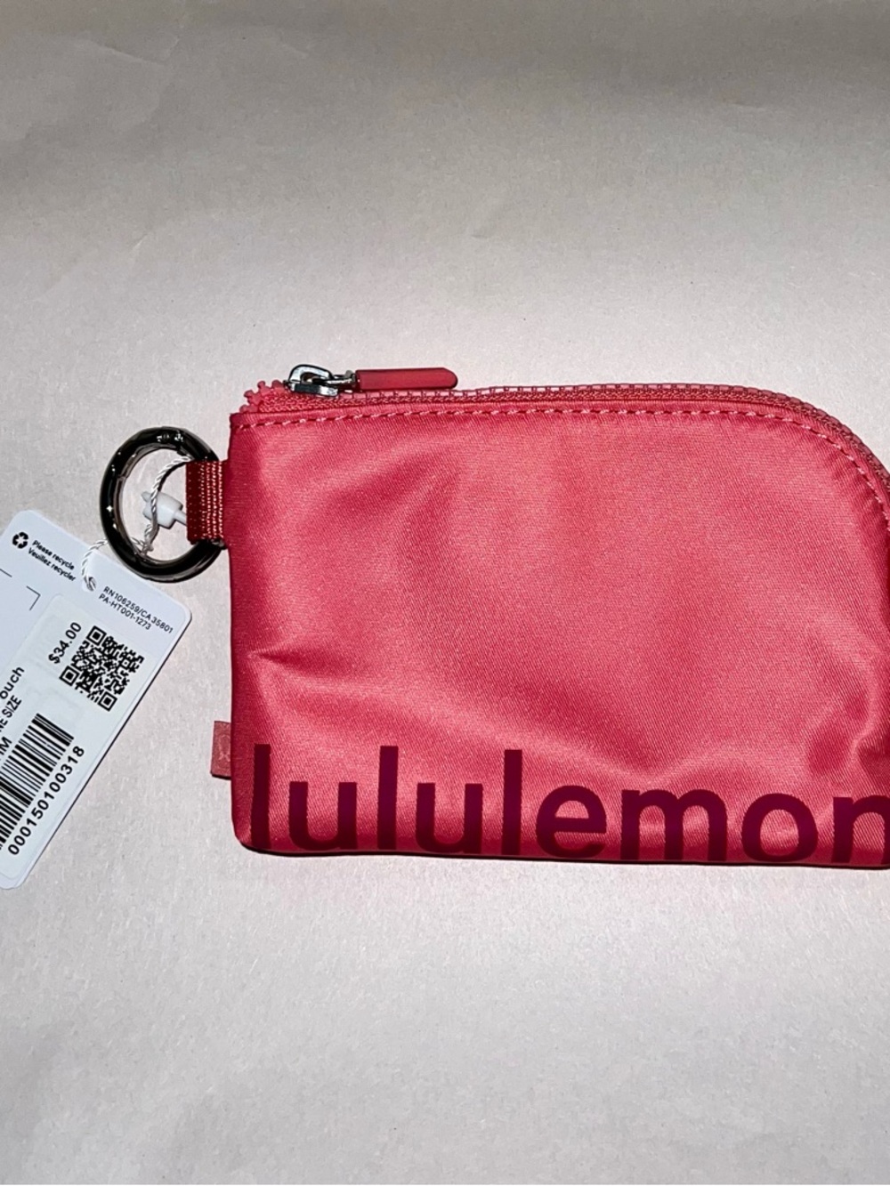 lululemon Coral Pink Zip Card Pouch with Keyring